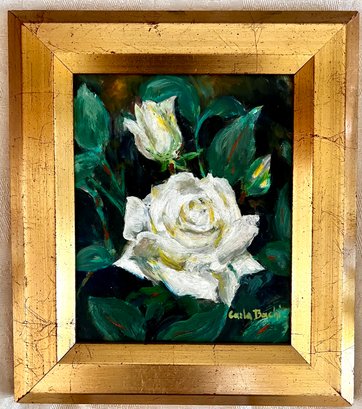 Original Oil Painting By C. Bachi White Roses