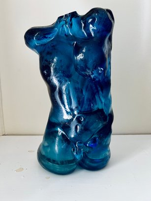 Cobalt Blue Glass Sculpture Male Nude Torso