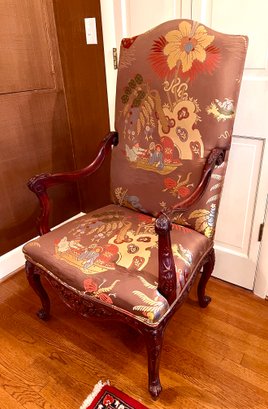 Georgian Chippendale Chinoiserie Carved Mahogany Upholstered Armchair