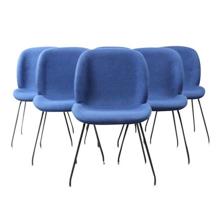 Sleek Set Of Six Mid Century Style Blue Scoop Dining Chairs Design Within Reach DWR