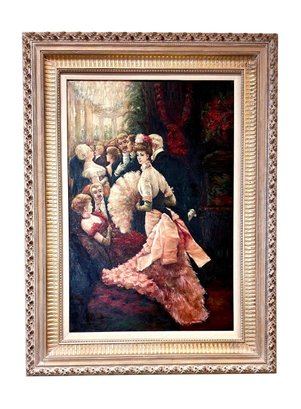 Museum Quality Original Oil Painting After 'The Reception' James Tissot French, 1836-1902 48' Tall!