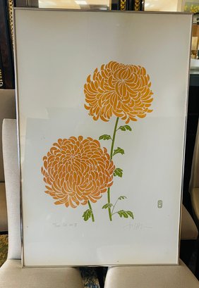 Vintage P. Chu Signed And Numbered Framed Serigraph Of Orange Flowers