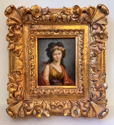 Signed Oil Painting Portrait Of Countess In Giltwood Frame By Heontal