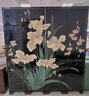 Asian Hand Painted Floral Black Lacquered 4 Panel Screen Iconic Chinoiserie 6FT Tall