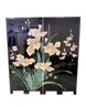 Asian Hand Painted Floral Black Lacquered 4 Panel Screen Iconic Chinoiserie 6FT Tall