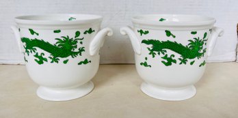 Stunning Pair Of Tiffany & Co Porcelain Green Dragon Cachepots Urns