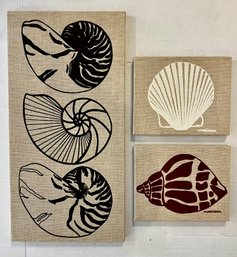 Iconic Mid Century Set Of 3 Marushka Linen Textile Art Prints Of Sea Shells