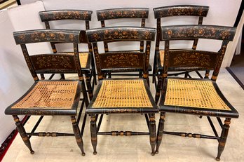 Set Of Six Antique Early Hitchcock Stenciled And Cane Seat Dining Chairs Hitchcock Collectors!