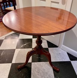 Antique Queen Ane Thirty Inch Round Mahogany Tilt Top Pedestal Table