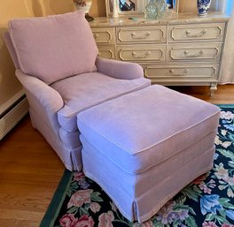 Beautiful Custom Upholstered Lilac Velvet Chair And Ottoman