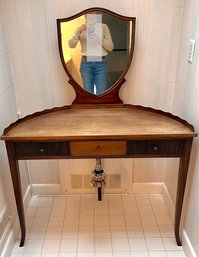 One Of A Kind Antique French Mahogany Demilune Vanity Table With Mirror