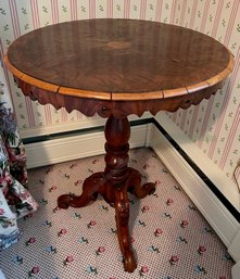 Antique Carved Mahogany Pie Crust Table With Inlay 24 Diameter