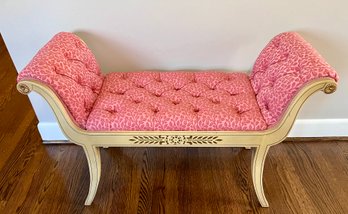 Vibrant Vintage Tufted Scroll Bench With Pink Chesterfield Tufted Fabric 37'W