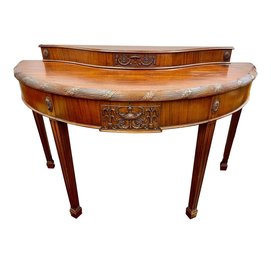 Antique George III Style Carved Mahogany Demilune Console Table Large 67'W