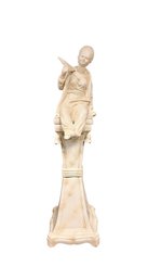 Tall White Porcelain Chinoiserie Statue Of A Woman, Stamped Made In Italy 70' Tall
