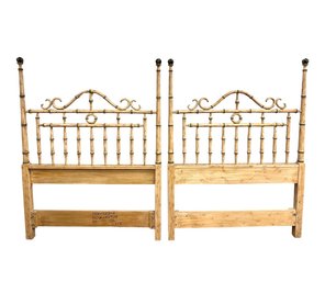 Mid Century Modern Pair Of Faux Bamboo Twin Poster Headboards By Drexel Coveted Kensington Style