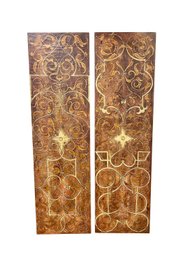Pair Of Hand Painted Gold Scrolled Panels Hanging Wall Art 70' Tall