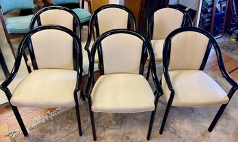 Set Of 6 Post Modern Stendig Dining Chairs With Black Lacquer And Oatmeal Colored Fabric