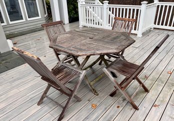 5 Pc Teak Outdoor Set, Table And 4 Folding Chairs