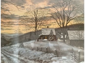 Signed Antique Lithograph - Snow Scene