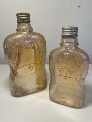 Vintage Golden Wedding Whiskey Liquor Bottles Full & Half Pint Schenley Carnival Glass