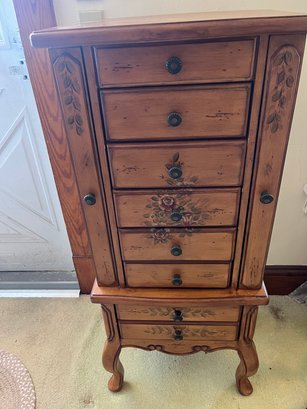 Jewelry Cabinet With Hand Painted Floral Accents
