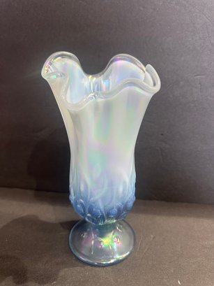 Fenton Art Glass Blue Opalescent Daffodil Vase