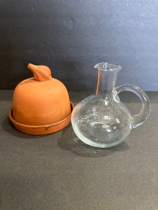 Onion Holder And Small Glass Pitcher