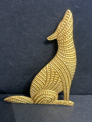 Vintage Gold Tone Howling Wolf Brooch