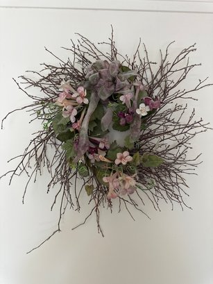 Grape Vine Wreath With Purple Flowers And Green Leaves