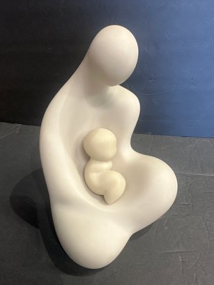 Vintage 1986 Lado Mother And Child Modernist Abstract Sculpture By Lado V. Goudjabidza Made Of Stone-like Mate