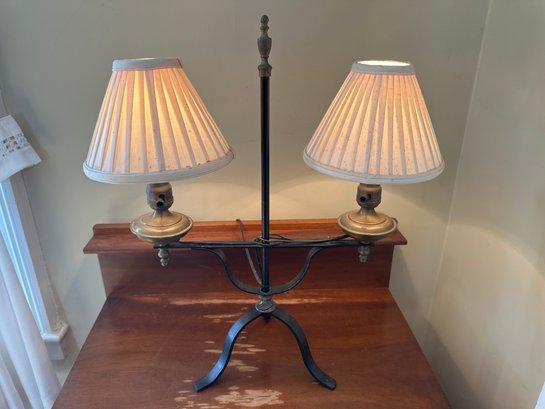 Vintage Double Candelabra Lamp With Iron Base