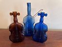 Vintage Cobalt And Amber Musical Instrument Collectible Bottles