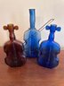 Vintage Cobalt And Amber Musical Instrument Collectible Bottles