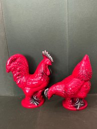 Pair Of Red Roosters By Royal Haeger