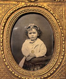 Ornate Wooden Framed Victorian Somber Girl Portrait