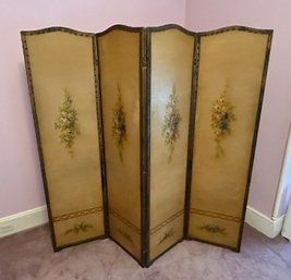 Vintage Hand-Painted 4 Panel Screen Floral Roman Art Screen Co