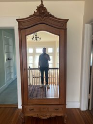 Wooden Carved Victorian Style Hall Closet With Mirror