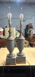 Pair Of Traditional Grey And Gold Lamps