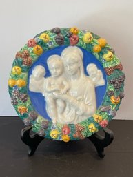 1960's Italian Della Robbia Madonna And Child With Angels Wall Tondo