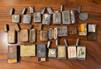 Lot Of Vintage Metal Match Safes And Glass Shelves