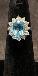 10k White Gold Ring Topaz And CZ