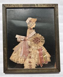 Vintage Framed Ribbon Floral Doll