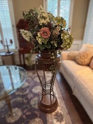 Carved Wooden Pedestal With Decorative Flowers