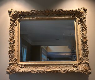 Large Baroque Style Mirror In Carved Frame