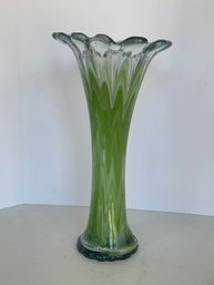 Vintage Opalescent Green Swung Vase