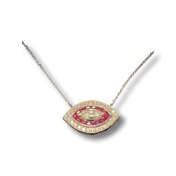 14kt White Gold Diamond And Sapphire Eye Necklace