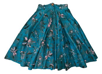 Vintage Pleated Turquoise Floral Skirt