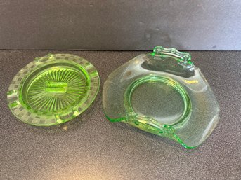 Green Glass Ashtray And Candy Dish