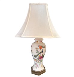 White Glass Peacock Floral Table Lamp